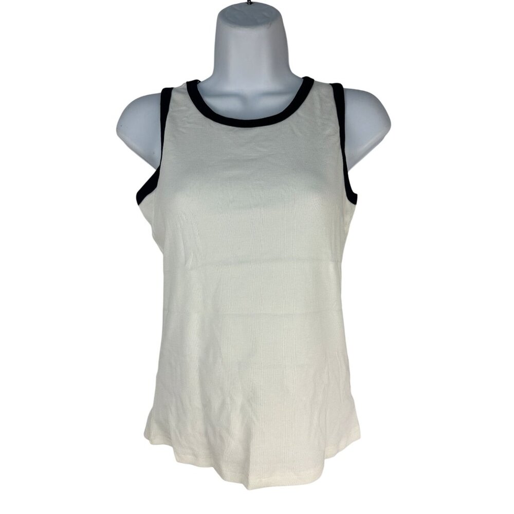 Darong Womens Tank Top Medium White & Black Contrast Trim Sleeveless